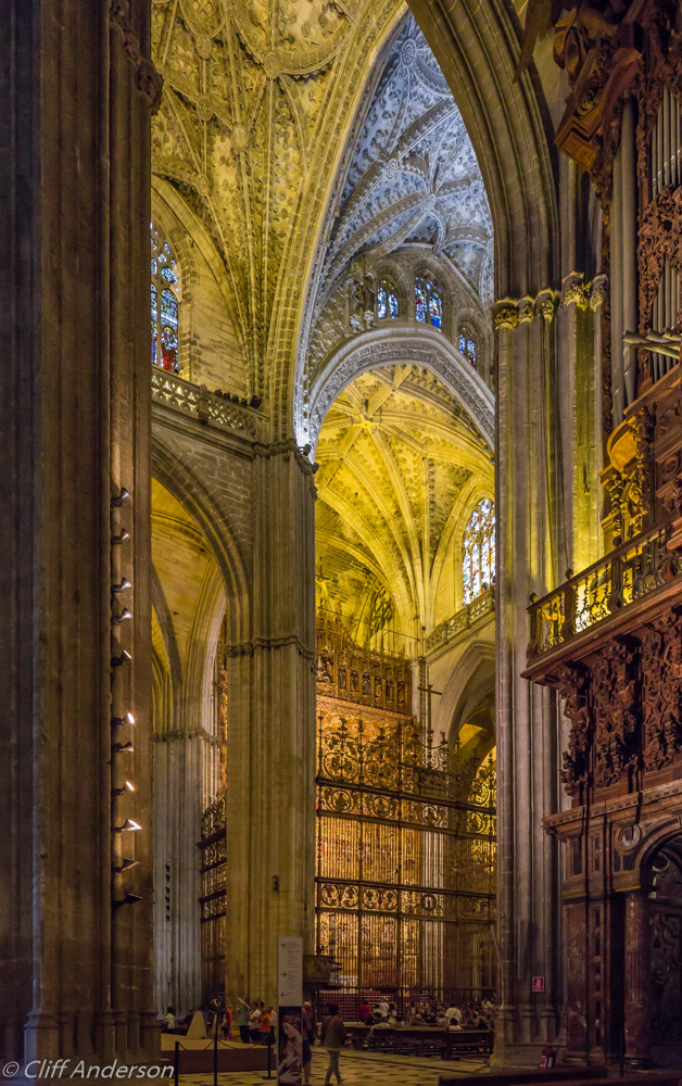 Seville Cathedral interior including ceiling organ &amp; carvings rcss 4575